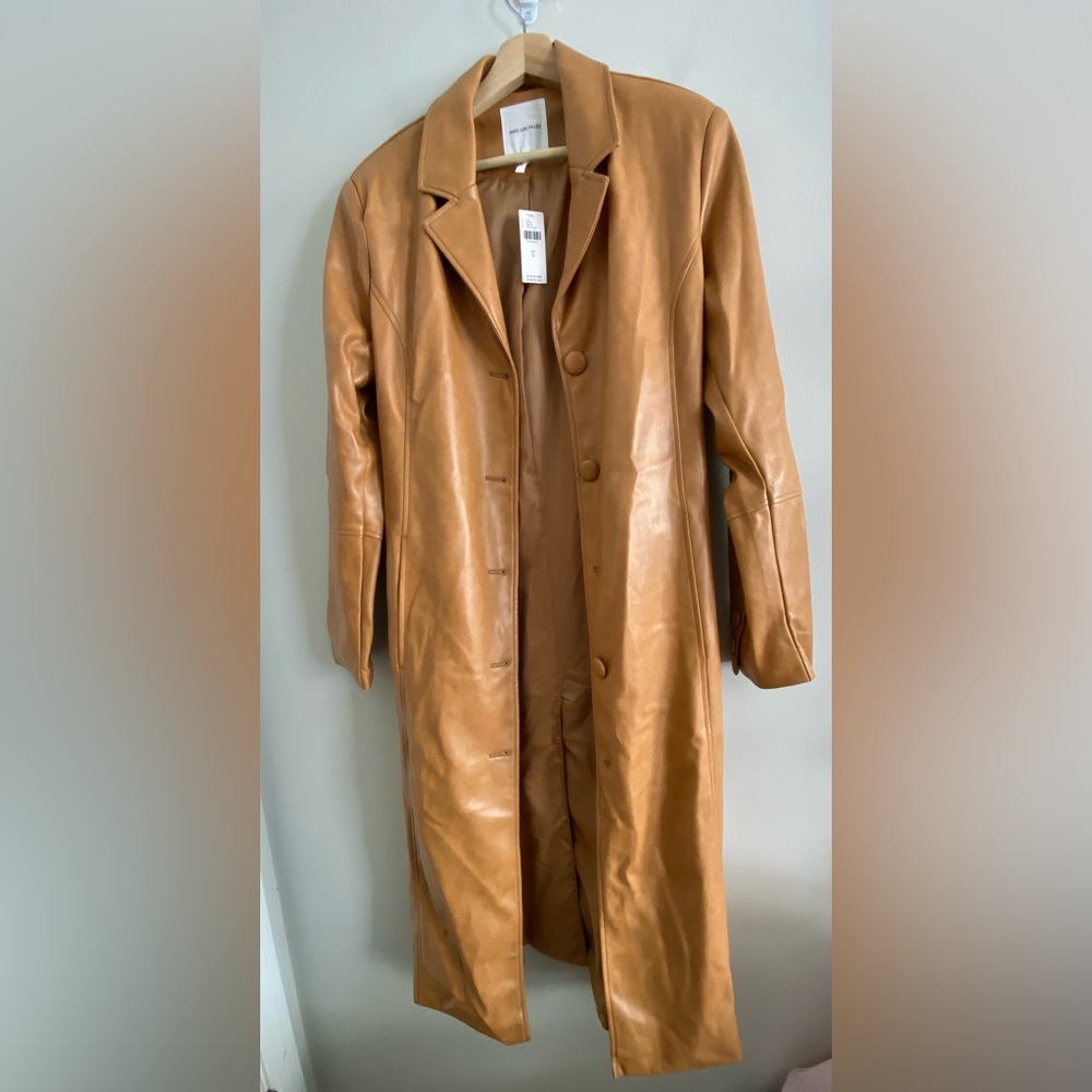 Avec Les Filles Faux Leather Belted Long Coat size L new with tag honey color - Picture 6 of 8